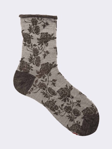 Cool cotton rose patterned women's short socks - Made in Italy